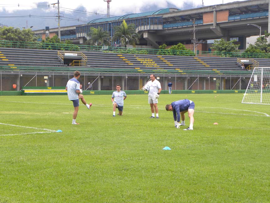 Goalkeeping Coach Martin Thomas puts the 'keepers to work.